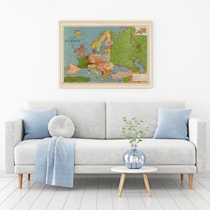 1925, Europe Map, Print Produced From, Old Europe Map, Vintage Europe Map, Antique Europe Map, Russia Map, Germany Map, Great Britain Map