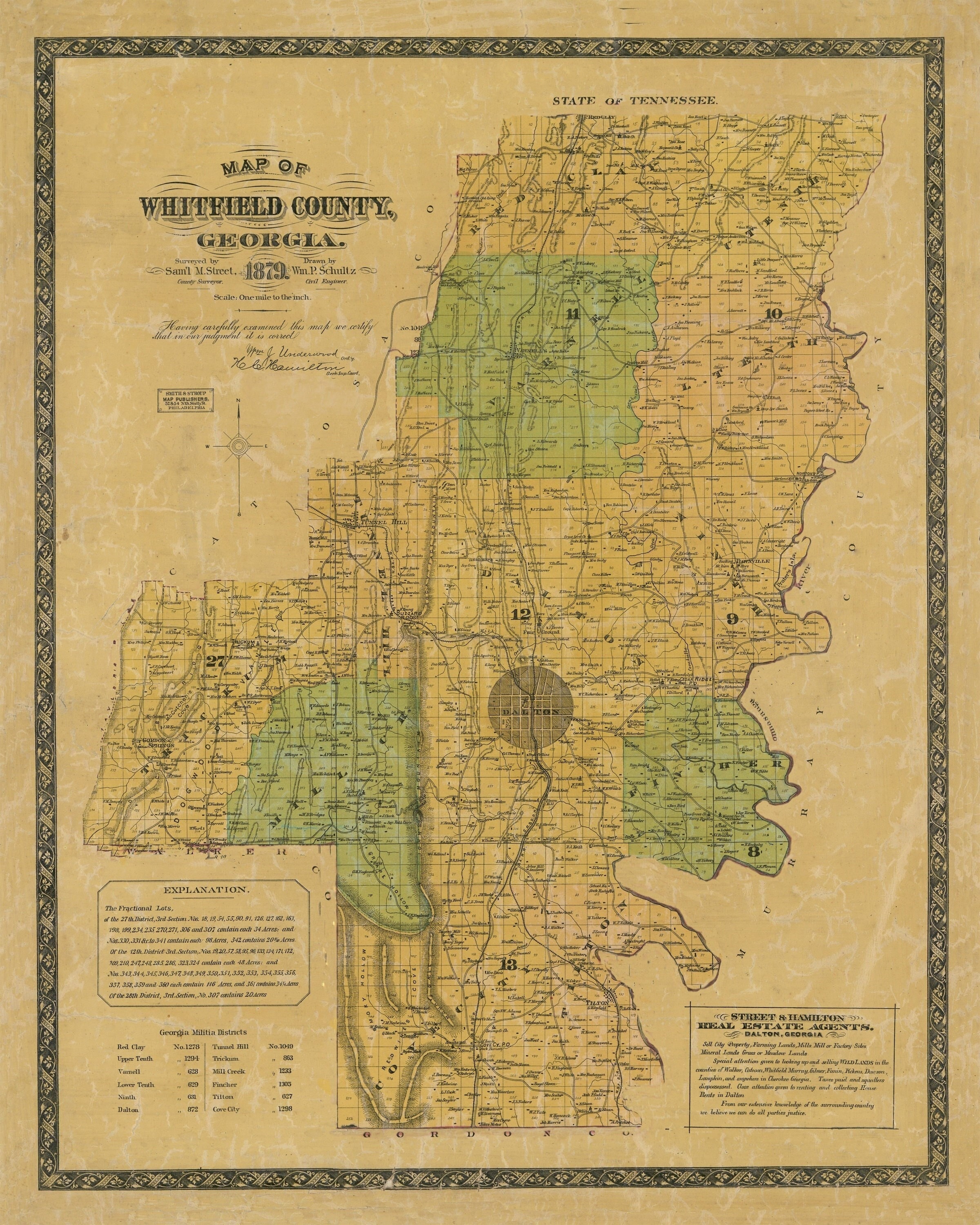 1879 Whitfield County Map Map Dalton Etsy