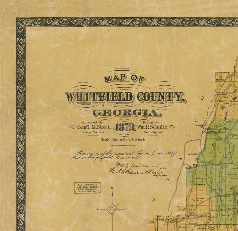 1879 Whitfield County Map Map Dalton Etsy