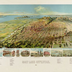 1891, Salt Lake City Map, Utah Map Produced From an Old Salt Lake City Map, Vintage, Antique Map. Decorative Map Wall Art.