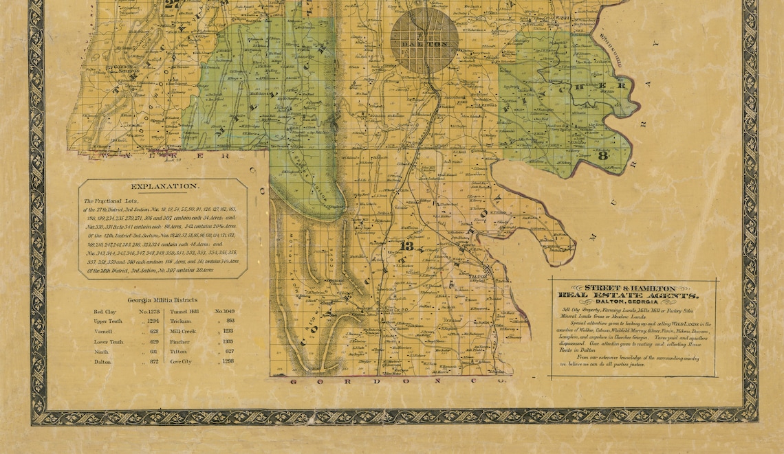 1879 Whitfield County Map Map Dalton Etsy
