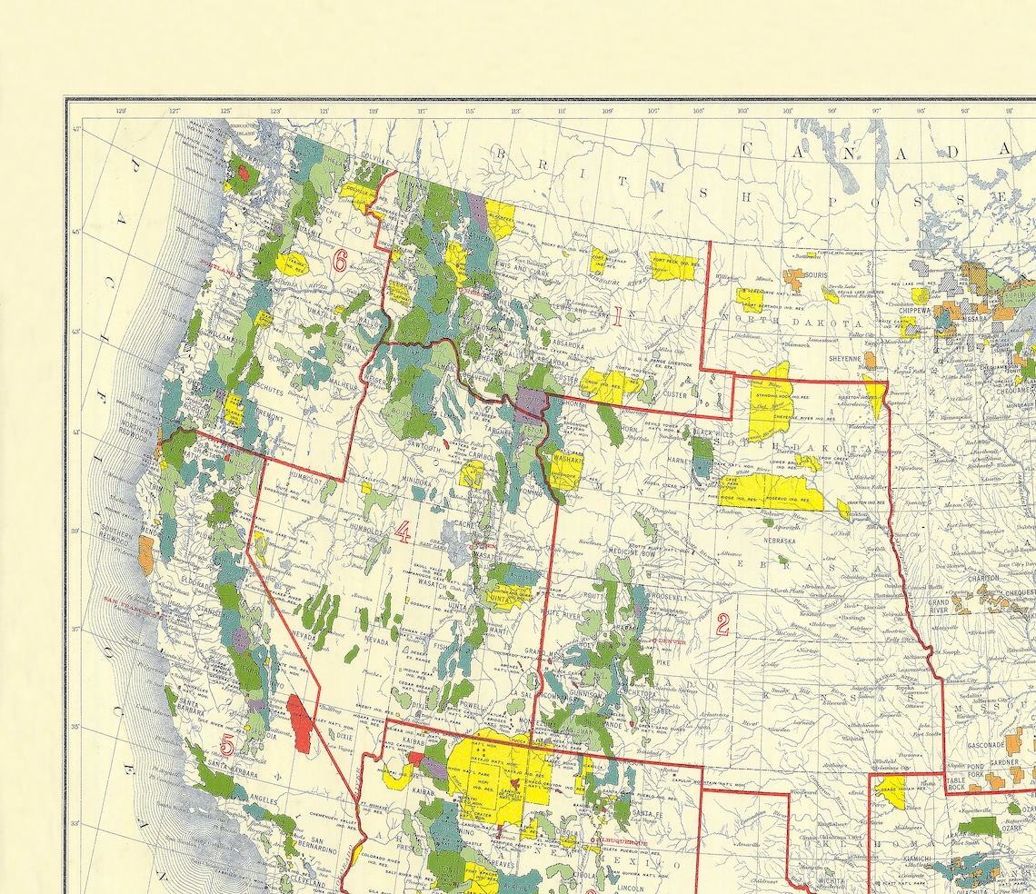 1936 US Forest Service Map Print National Forests Vintage Wall Art Etsy Il Ggym 