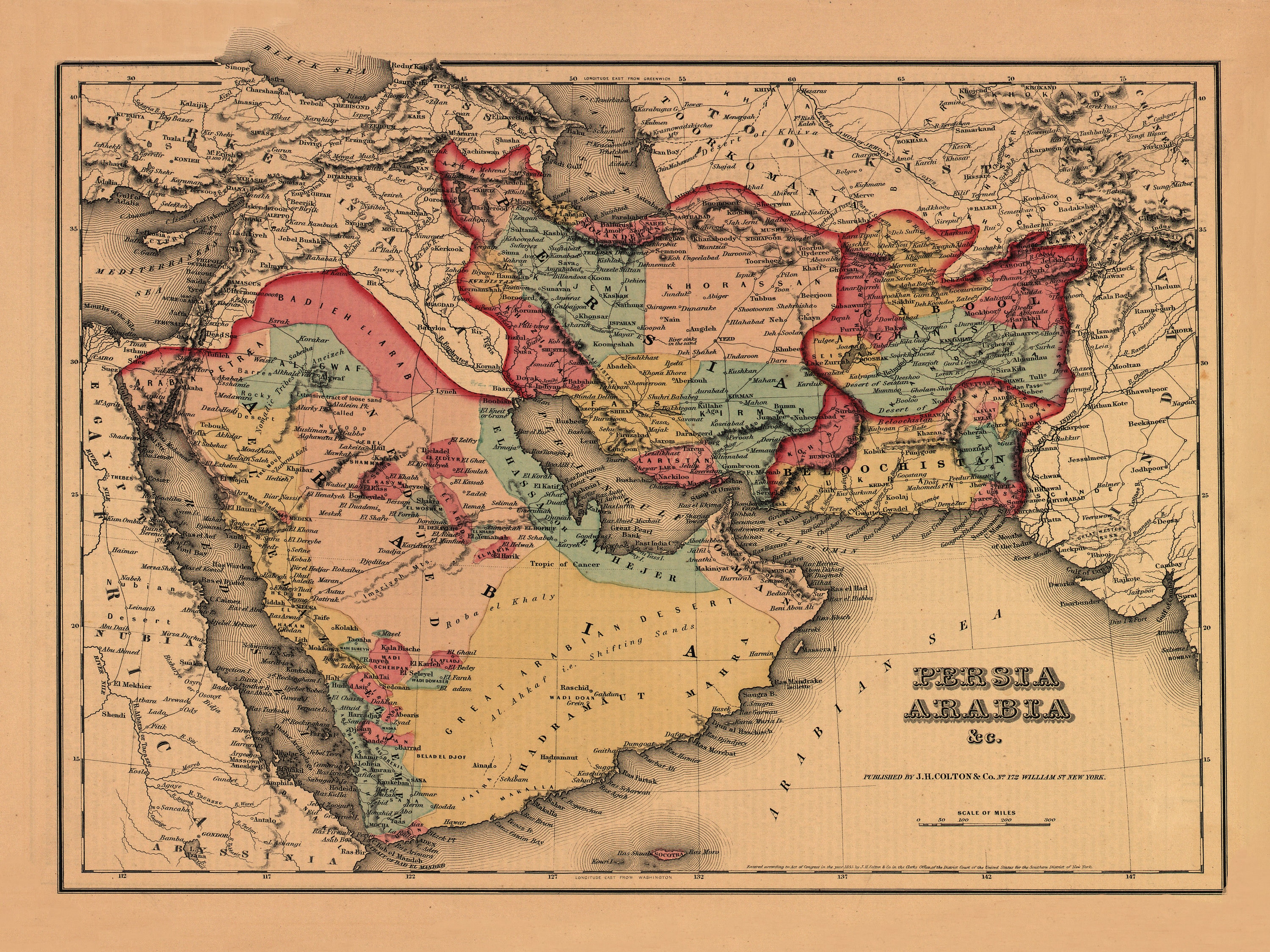 1855, Iran, Persia, Afghanistan, Baluchistan, Iran Map, Old