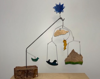 Modern Folk Art Mobile: "The Patagonia", Handcrafted Sculpture