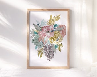 Floral Illustration | Printable Wall Art | Springtide Bouquet | Digital Print | Floral Print | Boho | Minimal | Botanical | Floral | Pastel