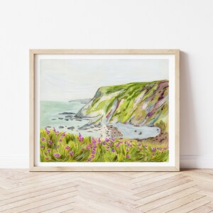 Seaside Cliffs Art Print | Ocean Painting | Seascape Art Print | Beach Landscape Wall Art |  Mixed Media Art Print | Landscape Home Decor