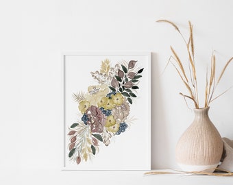 Floral Illustration | Printable Wall Art | Rustic Bouquet | Digital Print | Floral Print | Boho | Minimal | Botanical | Floral | Warm