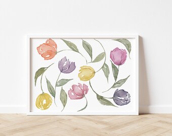 Floral Illustration | Printable Wall Art | Swaying Tulips | Digital Print | Floral Print | Minimal | Botanical | Floral | Pastel
