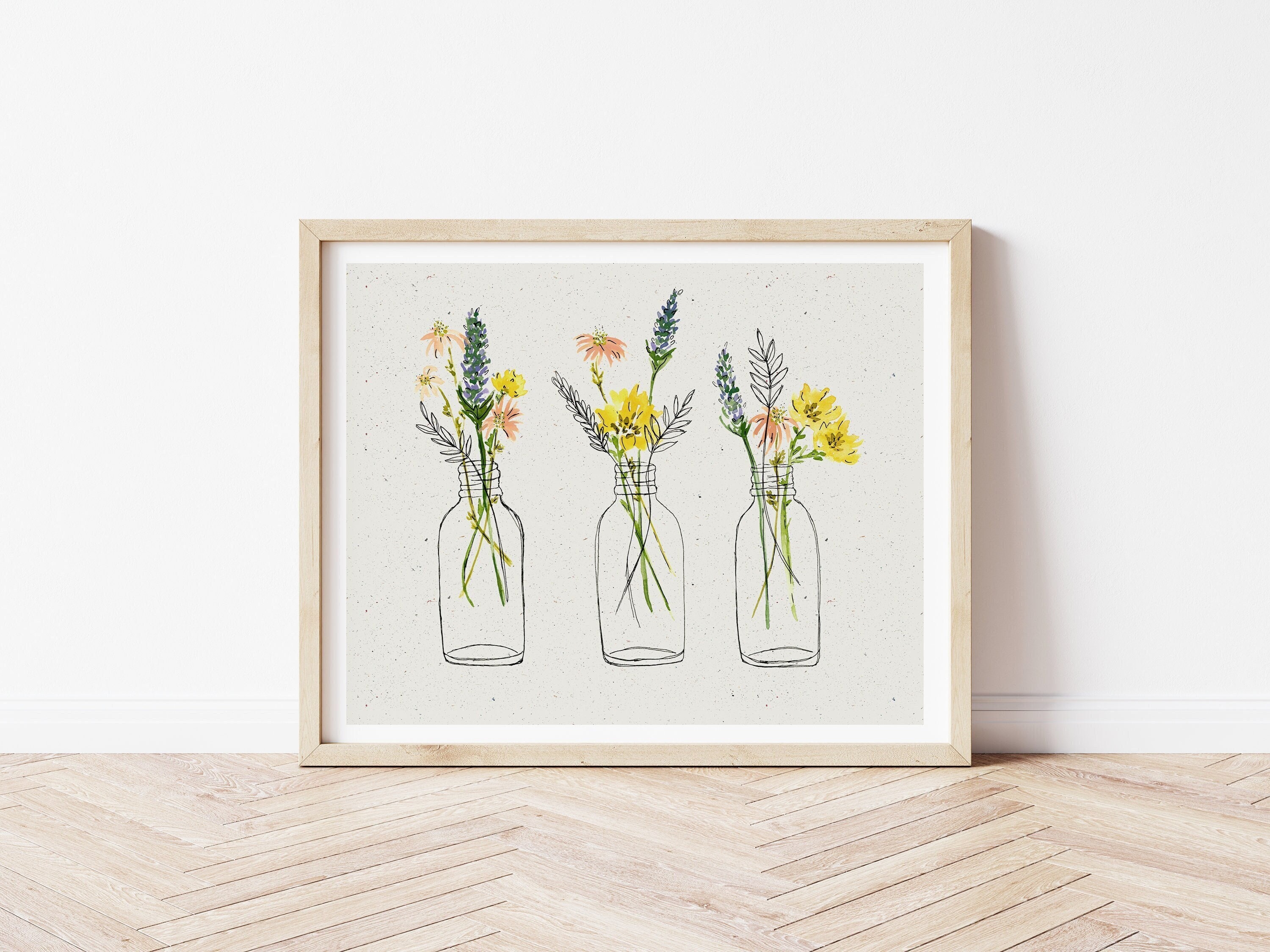 Bottles of Wildflowers Print | Botanical Painting | Watercolor Floral Art Print | Wildflower Wall Art | Minimal Artwork | Floral Home Decor