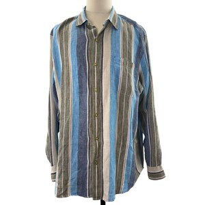 Koszula lniana Tommy Bahama w paski XXL, niebieska, z długim rękawem i guzikami zdjęcie 2