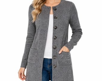 Kardigan damski Banana Republic, średniej długości, szary, akryl/wełna