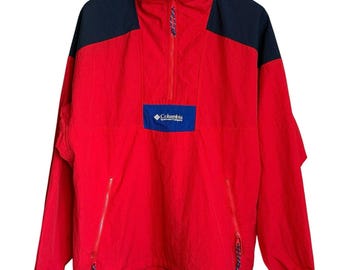 Vintage 90s Men's Small Columbia Sportswear Pullover Windbreaker Jacket Red Blue