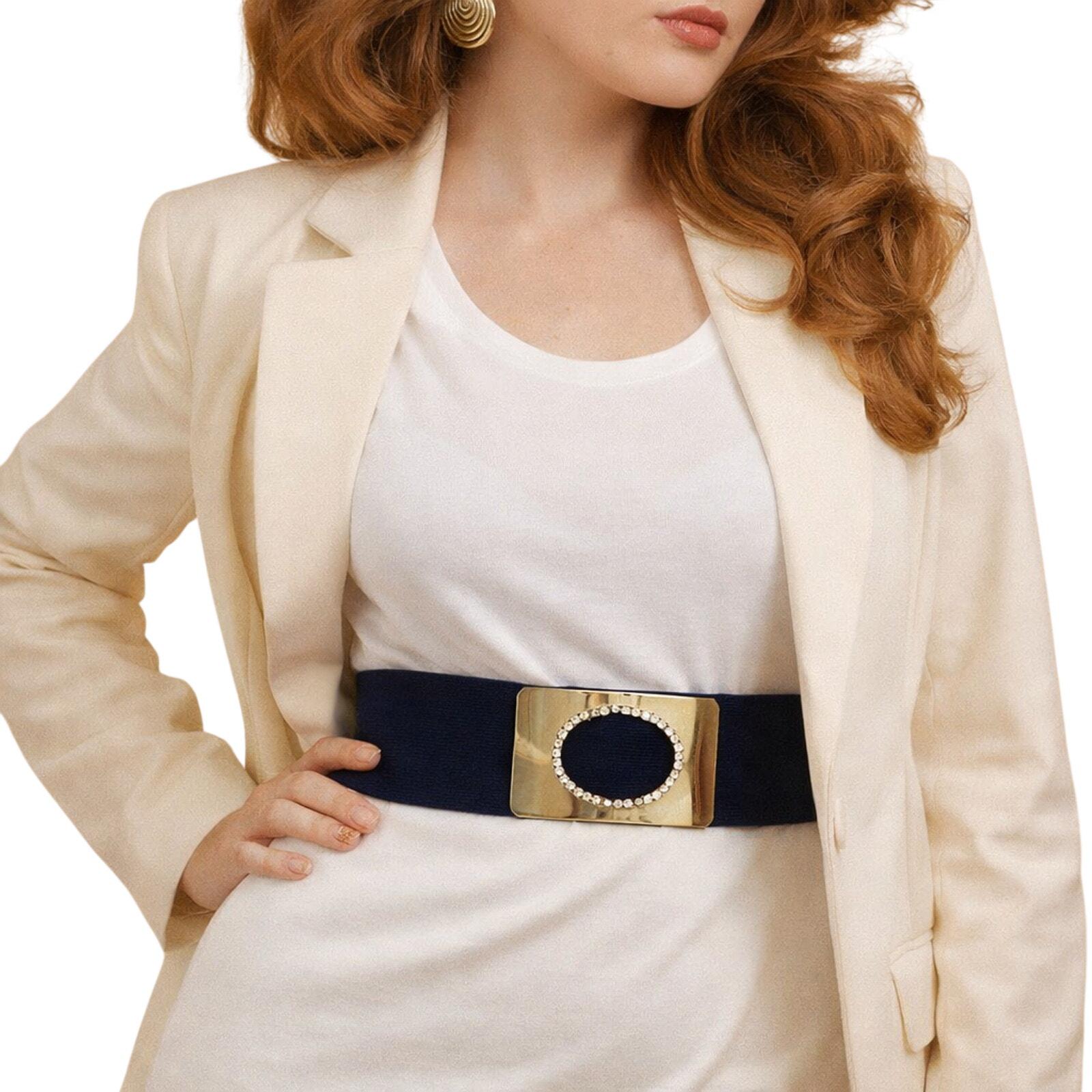 CuffEnvy Navy Gold‎ Filigree Rhinestone Oval Belt Buckle Western Boho Statement Buy Navy Blue Leather Belt With Brown Copper Rhinestone Buckle main image 4