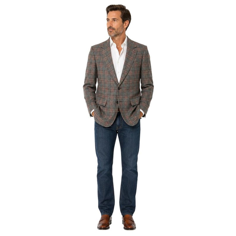 Marynarka męska Pendleton z wełny w kratę w stylu vintage z lat 70., rozmiar 42, szary tweed, sportowa zdjęcie 2