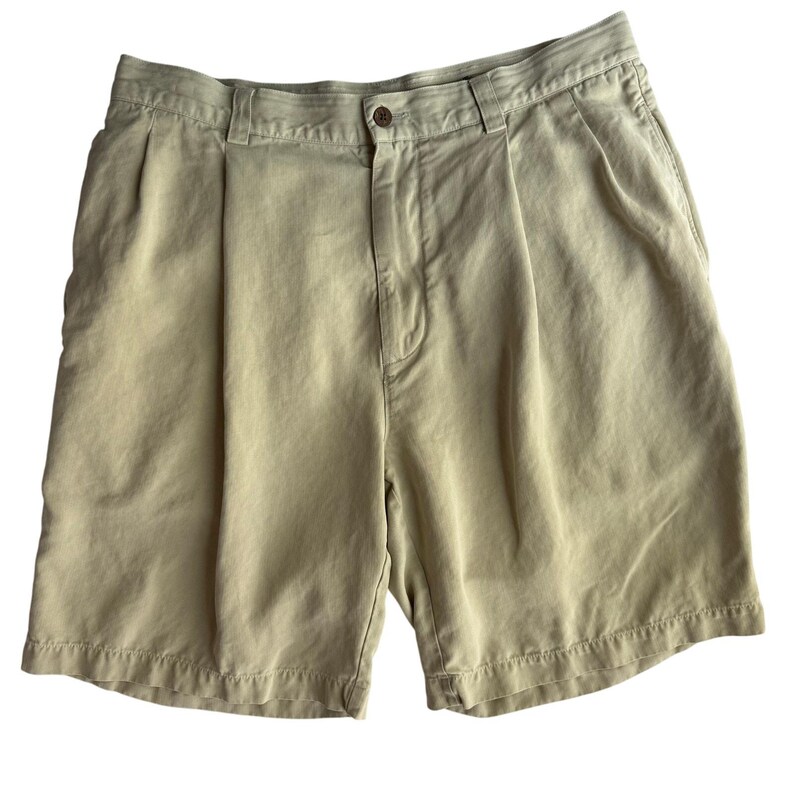 Pantalones cortos chinos plisados de seda color caqui para hombre Tommy Bahama, talla 35. Estilo casual de resort. imagen 2