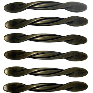Set of 6 Antique Brass Cabinet Drawer Pull Handles 4.25" 3" Center