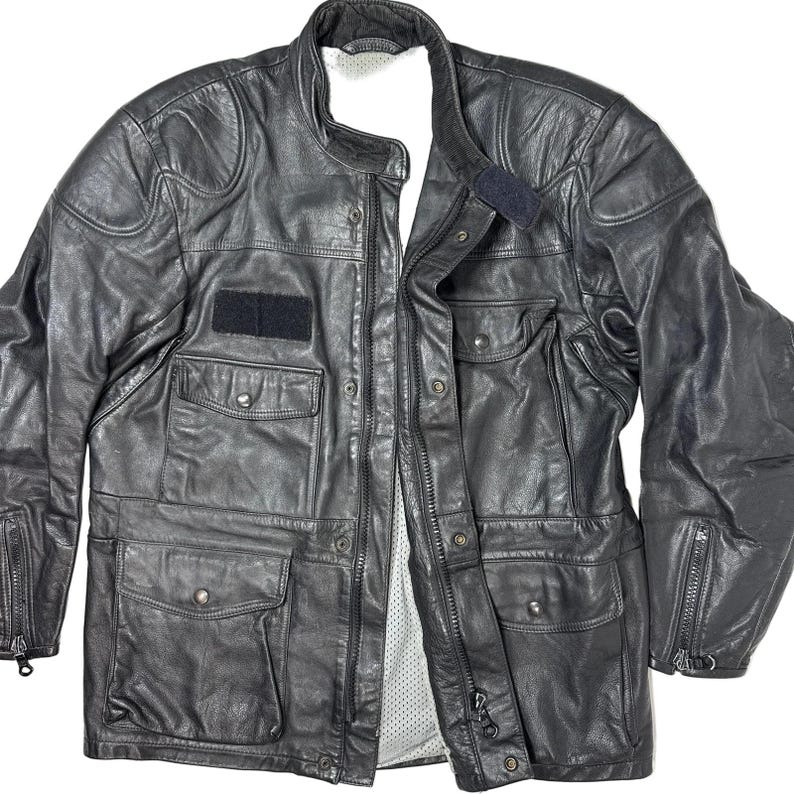 Vintage 80s Mens Large BMW Motorrad Dainese Black Leather Motorcycle Jacket afbeelding 7