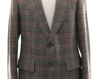 Blazer Pendleton de lana a cuadros gris para hombre, talla grande (42), estilo vintage de los años 70.