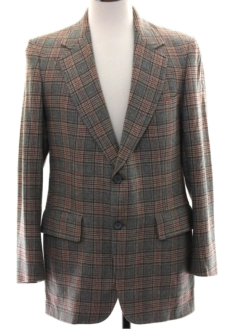 Marynarka męska Pendleton z wełny w kratę w stylu vintage z lat 70., rozmiar 42, szary tweed, sportowa zdjęcie 1