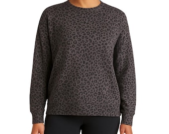 Athleta Women's Small Sweatshirt Pure Luxe Soft Leopard Purple Gray Black