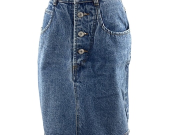 Vintage 90s Women's 7/8 High Waist Denim Jean Skirt Button Down Jordache