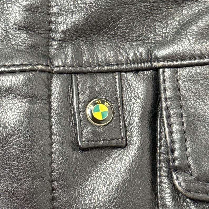 Vintage 80s Mens Large BMW Motorrad Dainese Black Leather Motorcycle Jacket afbeelding 8