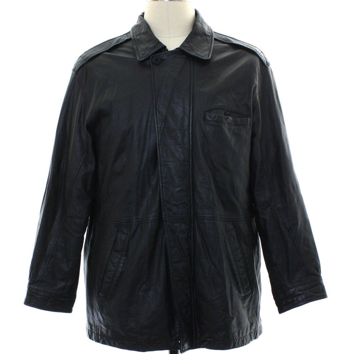 Vintage 90s Wilsons Black Leather Jackets Zip Front Snap Cuffs Lined Men’s XL, photo 1 sur 5