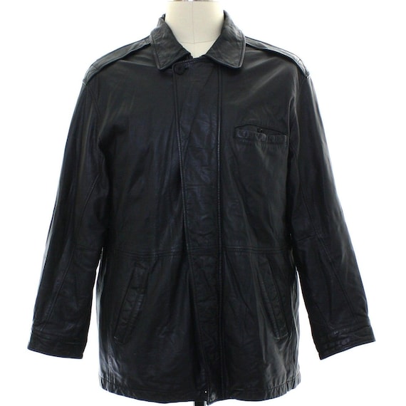 Vintage 90s Wilsons Black Leather Jackets Zip Front Snap Cuffs Lined Men’s XL