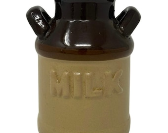 Vintage 70s Stoneware Milk Jug Brown Tan Glaze Rustic Farmhouse Decor