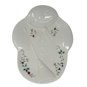 Prato de servir vintage Pfaltzgraff com boneco de neve, estilo anos 90, para o Natal, fabricado nos EUA, 28 cm (11 polegadas).