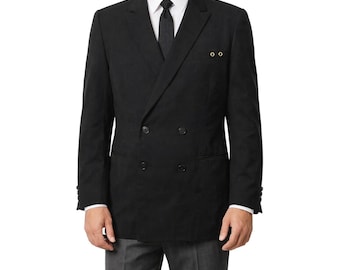 Vintage 70s Black Double Breasted Wool Blend Sport Coat Men's Large 42R