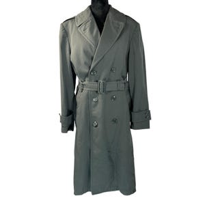 Vintage 70s Men&#39;s 44 Wool Army Green Coat with Removable Liner