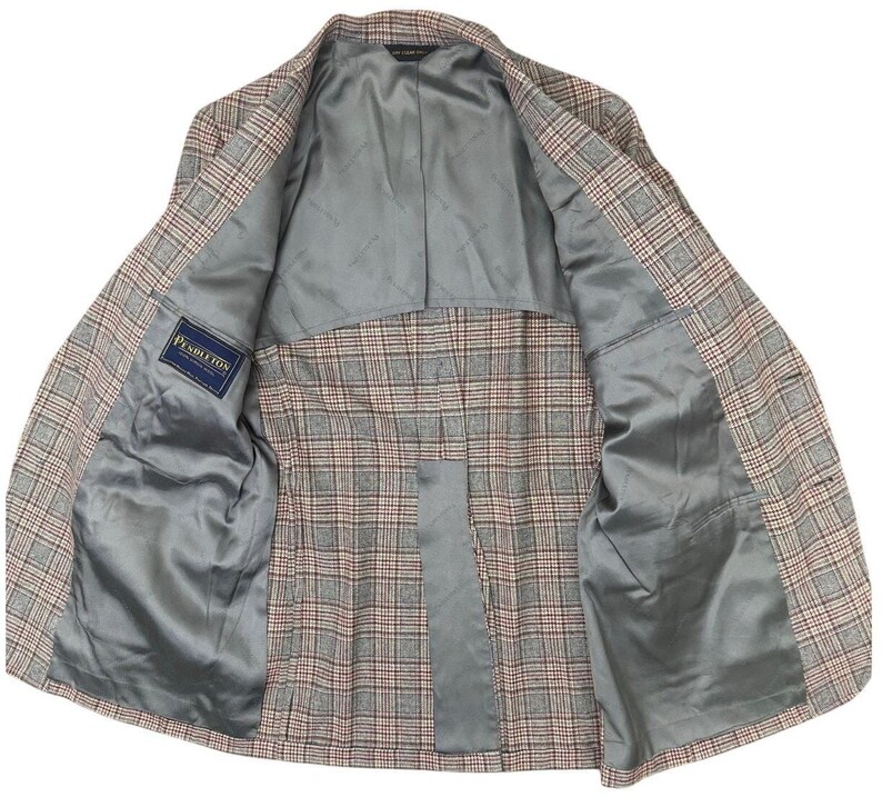 Marynarka męska Pendleton z wełny w kratę w stylu vintage z lat 70., rozmiar 42, szary tweed, sportowa zdjęcie 5