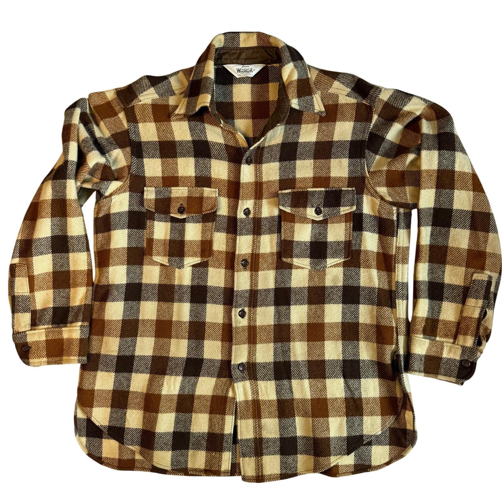 vintage Woolrich ブラウンポケット付き長袖シャツ Mens Woolrich Jacket- Woolrich Shirt Jacket- Men's Beige