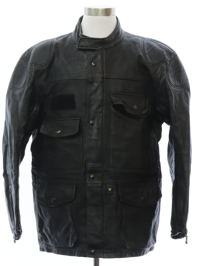 Vintage 80s Mens Large BMW Motorrad Dainese Black Leather Motorcycle Jacket afbeelding 1