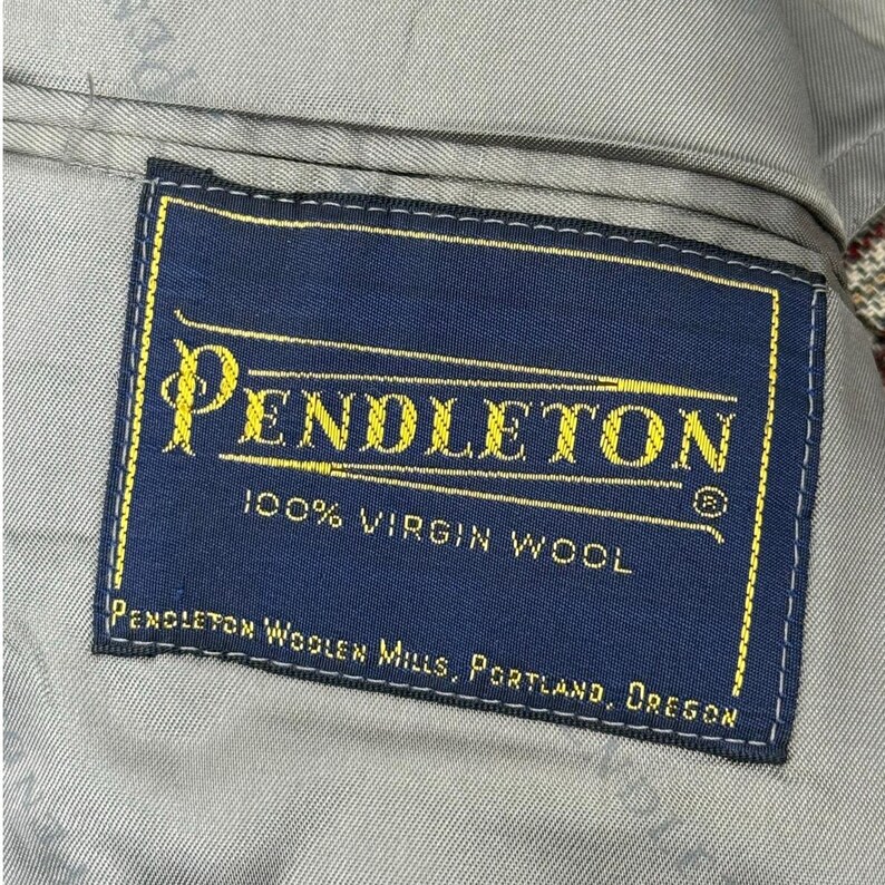 Marynarka męska Pendleton z wełny w kratę w stylu vintage z lat 70., rozmiar 42, szary tweed, sportowa zdjęcie 8