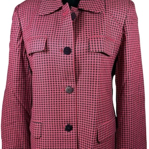 Vintage 90er Damen 12P Rosa Hahnentritt Blazer Jacke USA Made Viskose