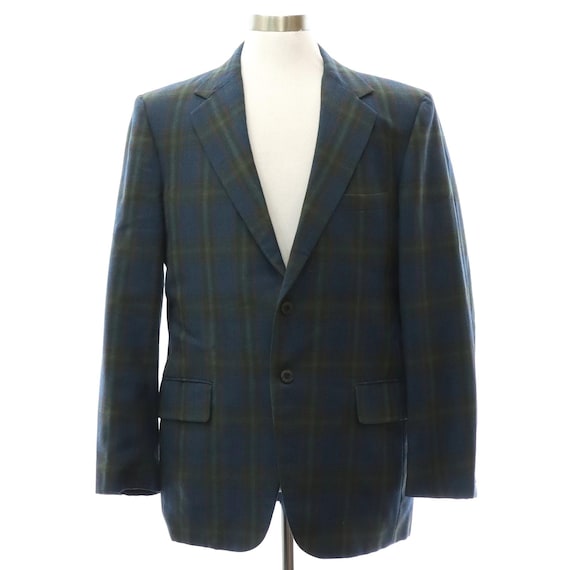 Vintage 70s Curlee Blue Plaid Wool Sport Coat Men’s 42