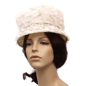 Vintage 50s White Chiffon Floral Brim Hat Union Label Formal Turn heads with this dreamy 1950s white floral hat — the  main image 2