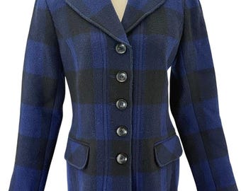 Chaqueta tipo blazer de mezcla de lana a cuadros azules para mujer, talla M, con botones delanteros, de la marca Tribal.