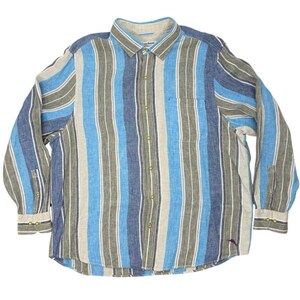 Koszula lniana Tommy Bahama w paski XXL, niebieska, z długim rękawem i guzikami zdjęcie 3