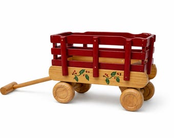 Carro de madera pintado de estilo vintage, juguete rústico para decoración de granja, 30 cm (12 pulgadas)