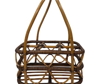 Vintage 80er Jahre Bent Wood Bambus Wein Korb Halter Rustikal Boho Bauernhaus 45 cm