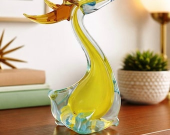 Figurka jelenia ze szkła artystycznego Murano w kolorze włoskim, żółtym, MCM