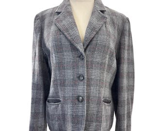 Chaqueta tipo blazer de lana a cuadros Pendleton vintage de los años 80 para mujer, talla S, gris y roja, fabricada en EE. UU.