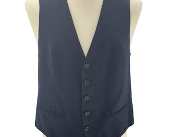 Vintage 2000s Navy Blue Linen Vest Men's Medium Made in Italy