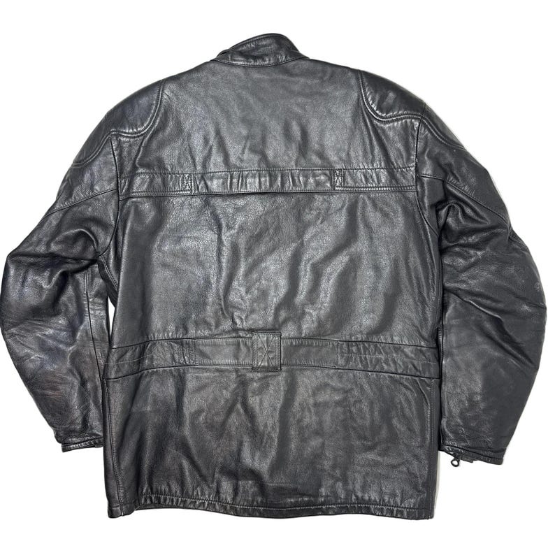 Vintage 80s Mens Large BMW Motorrad Dainese Black Leather Motorcycle Jacket afbeelding 9