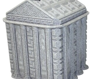 Porte-boîte à mouchoirs en forme de temple grec décoratif carré gris en résine avec couvercle amovible
