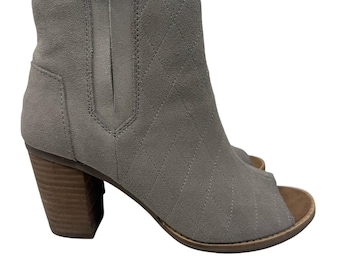 TOMS Women's 5.5 Gray Suede Peep Toe Block Heel Booties