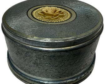 Caja de música/polvorín vintage de los años 60 con tapa floral y caja de música, de metal, estilo MCM.